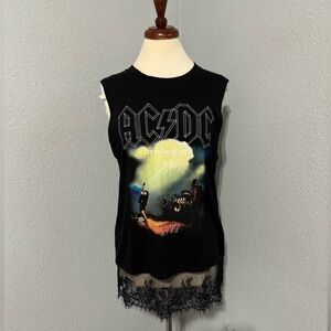 AC/DC 2017 Licensed Women Black Sleeveless Round Neck Lace Rock Top Size S